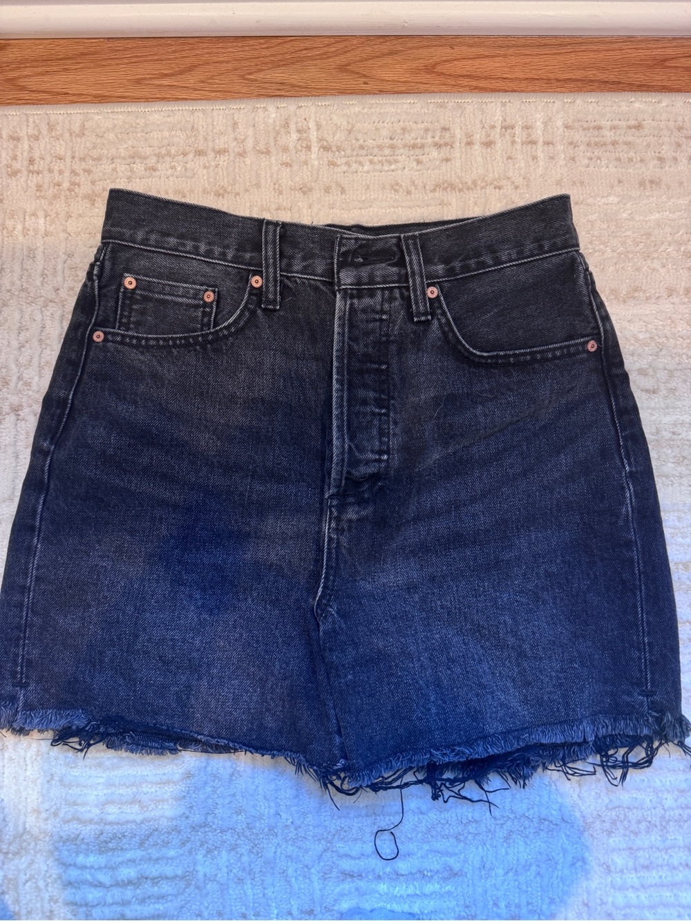 Denim Forum Black Wash High-Rise Frayed Hem Jean Shorts